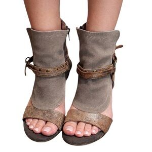 Boho Wedge Bootie Sandals | Taupe & Brown | Tagged 8.5 Fits 7–7.5